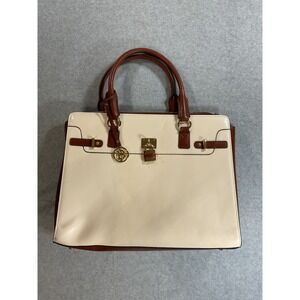 Bostanten White‎ Brown Leather Briefcase Tote Laptop Zip Top Bag